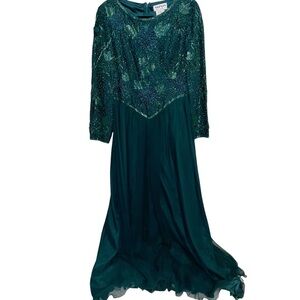 Vintage Nipon Nights Dress Womens Sz 8 Silk Beaded Formal Cocktail Party Cruise